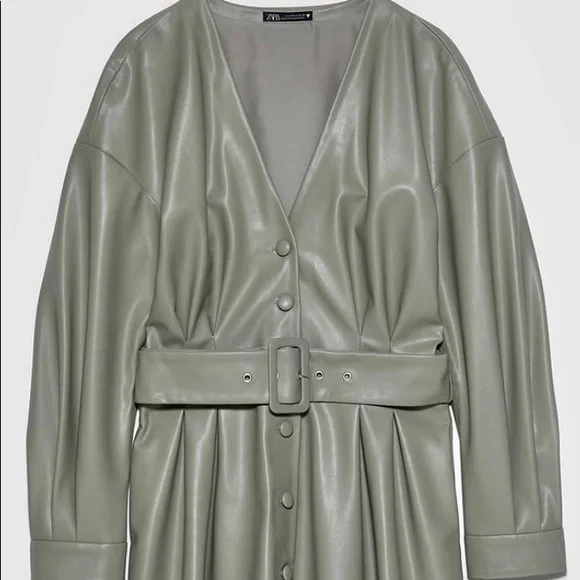 Zara | Dresses | Zara Pale Green Faux Leather Mini Dress Sz L | Poshmark